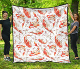 Watercolor Koi Fish Carp Fish Pattern Premium Quilt
