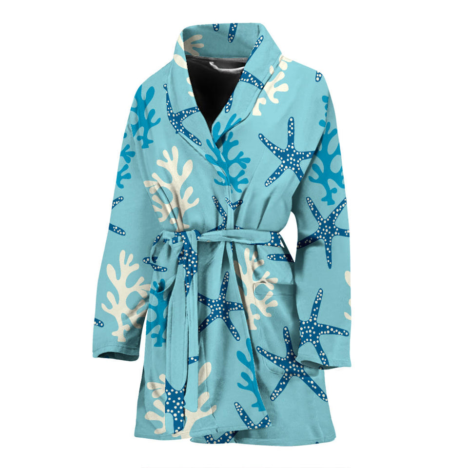 Blue Starfish Coral Reef Pattern Women'S Bathrobe