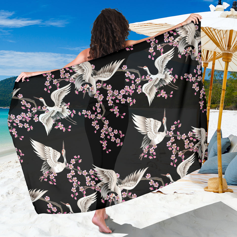 Japanese Crane Pink Sakura Pattern Sarong