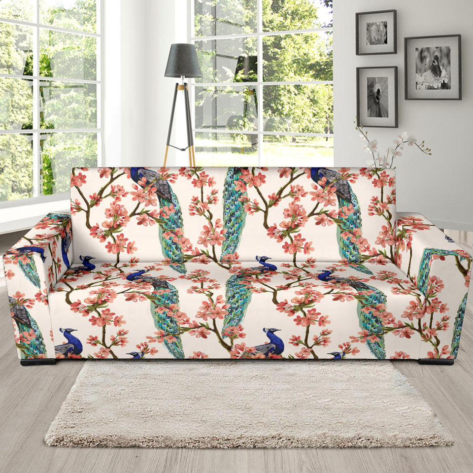 Peacock Tropical Flower Pattern Sofa Slipcover