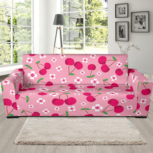 Cherry Flower Pattern Pink Background Sofa Slipcover