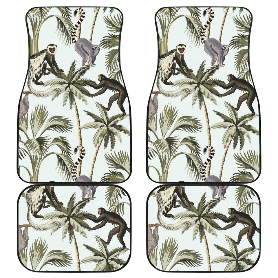 Monkey Sloth Lemur Palm Trees Pattern Front And Back Car Mats