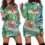 Heliconia Palm And Monstera  Leaves Pattern Women'S Hoodie Dress