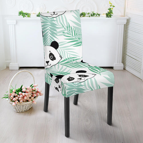 Panda Pattern Tropical Leaves Background Dining Chair Slipcover