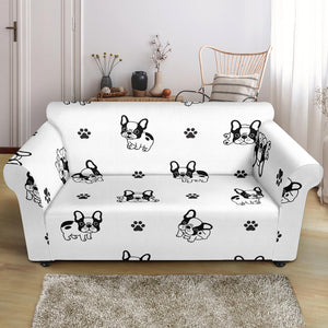 Cute French Bulldog Paw Pattern Loveseat Couch Slipcover