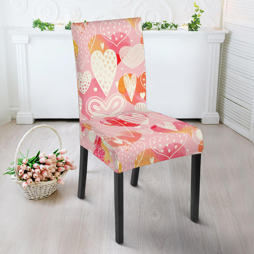 Hand Drawn Heart Design Pattern Dining Chair Slipcover