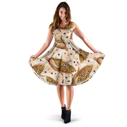 Corn Pattern Print Design 03 Sleeveless Midi Dress