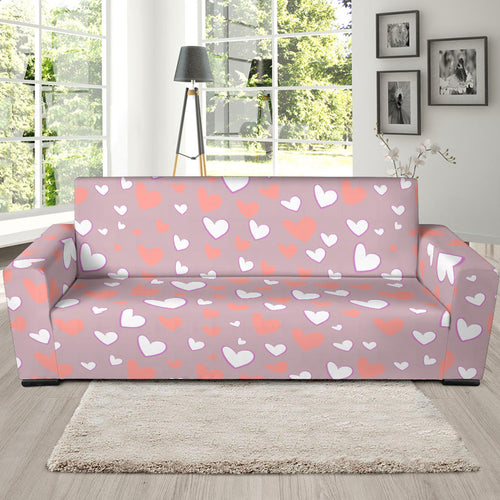 Coral White Heart Pattern Sofa Slipcover