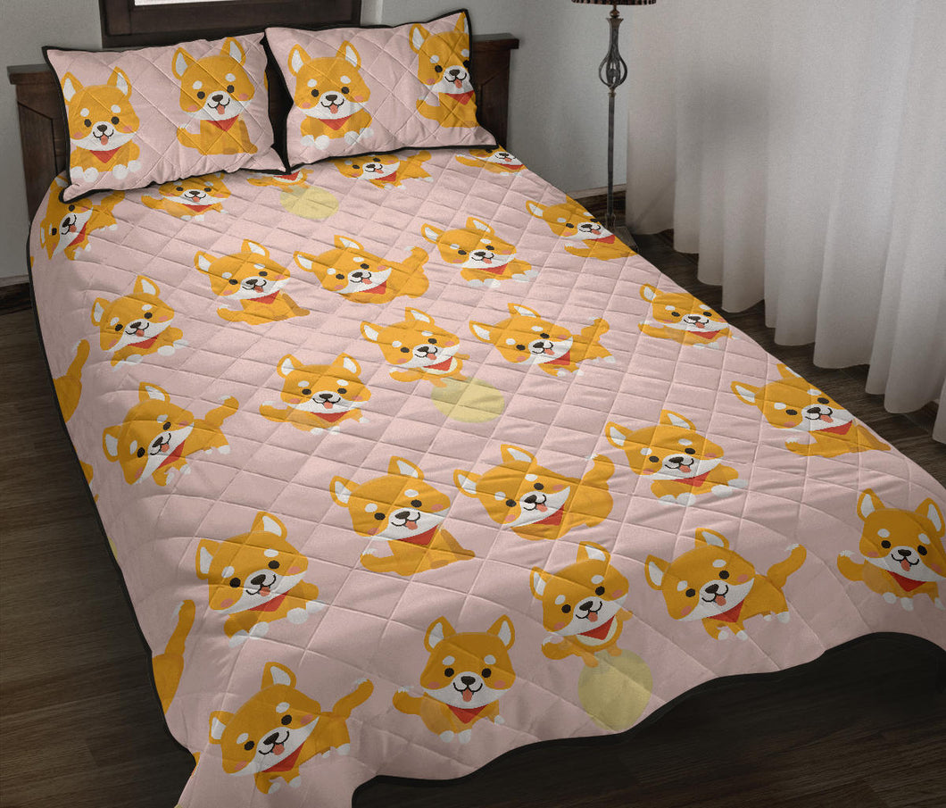 Cute shiba inu dog pattern  Quilt Bed Set