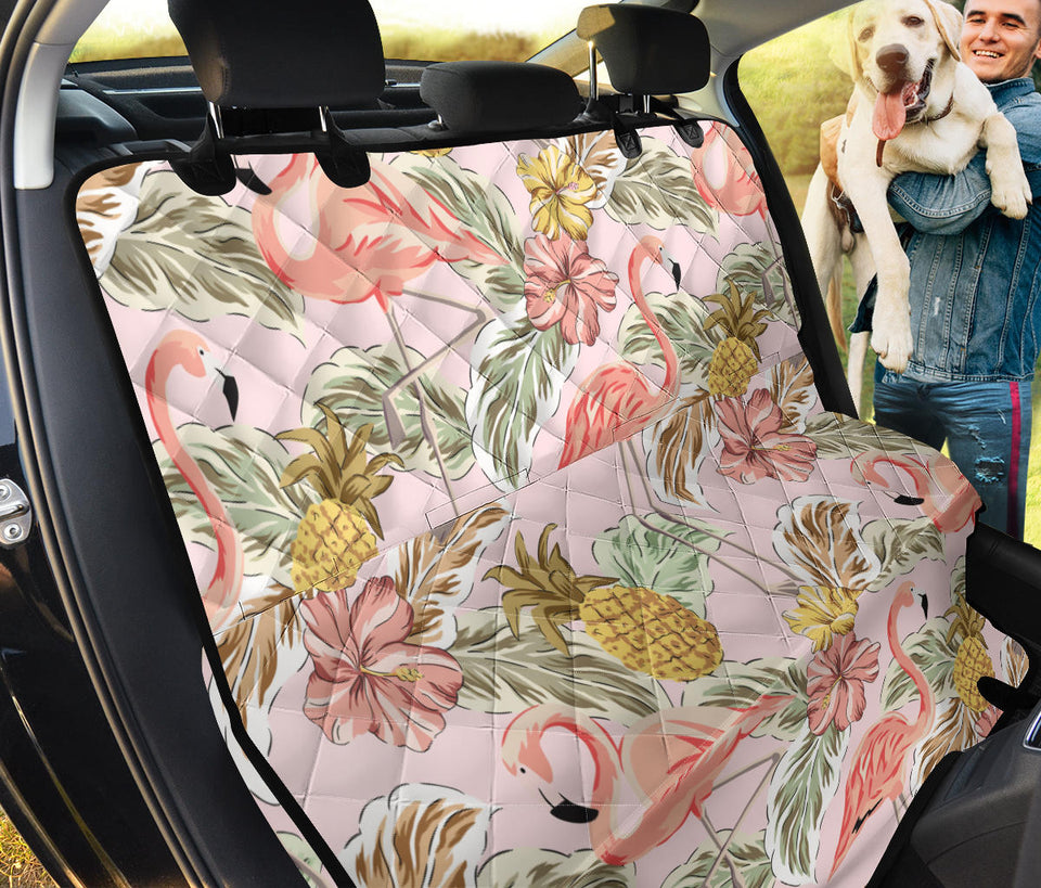 Pink Flamingo Birds Pineapples Hibiscus Flower Pattern Dog Car Seat Covers