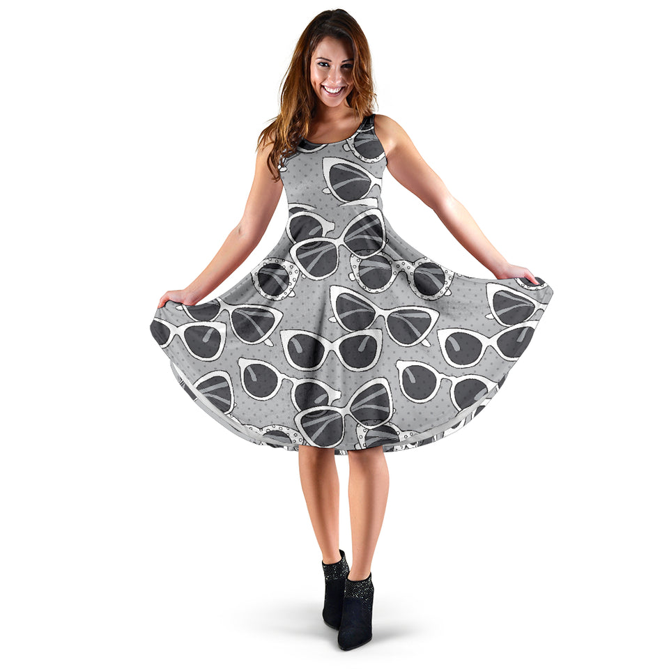Sun Glasses Pattern Print Design 04 Sleeveless Midi Dress