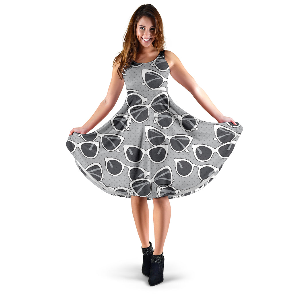 Sun Glasses Pattern Print Design 04 Sleeveless Midi Dress