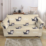 Cute Siberian Husky Loveseat Couch Slipcover