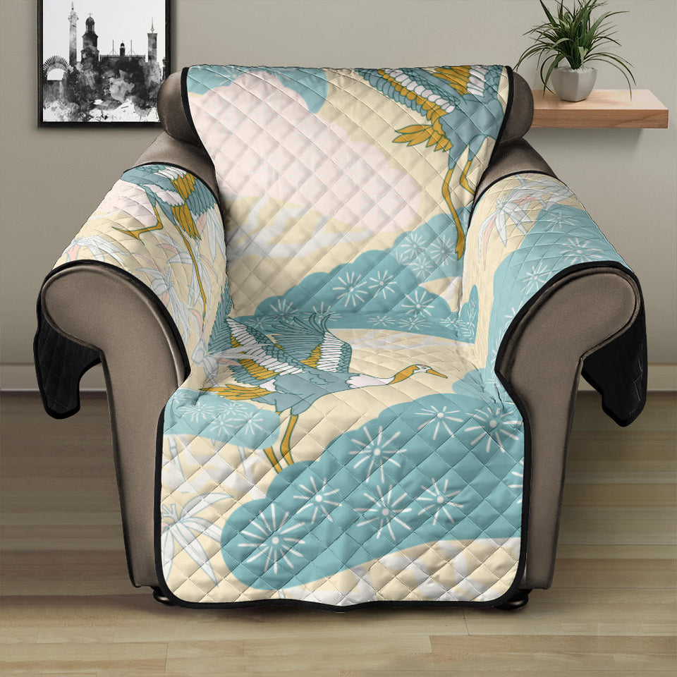 Bonsai bamboo stork japanese pattern cream theme Recliner Cover Protector