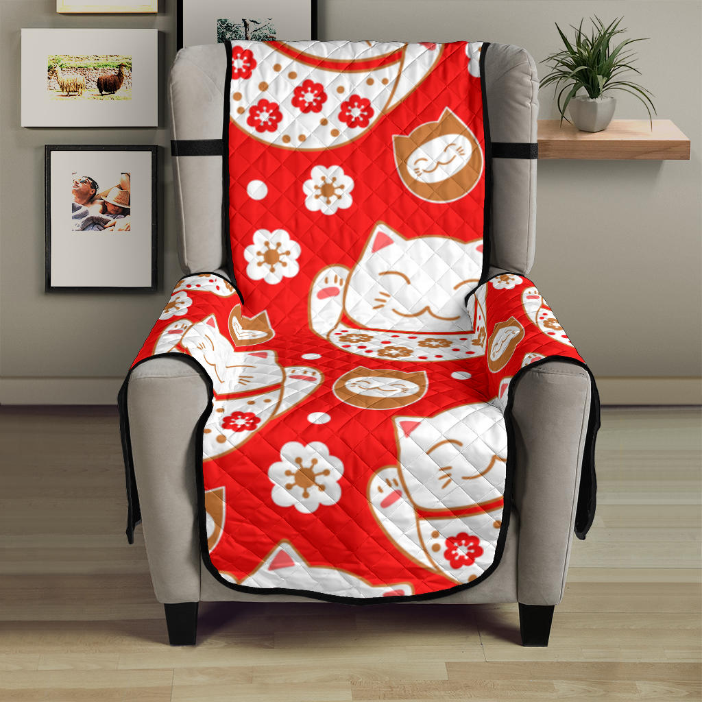Cute Maneki Neko Lucky Cat red background Chair Cover Protector