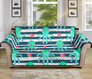 Cute octopuses heart striped background Sofa Cover Protector