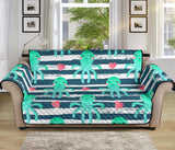 Cute octopuses heart striped background Sofa Cover Protector