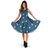 Cute Boston Terrier Dog Spattern Sleeveless Midi Dress