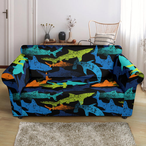 Colorful Shark Loveseat Couch Slipcover