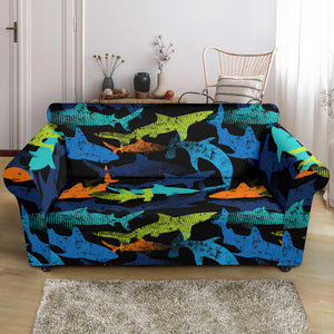 Colorful Shark Loveseat Couch Slipcover