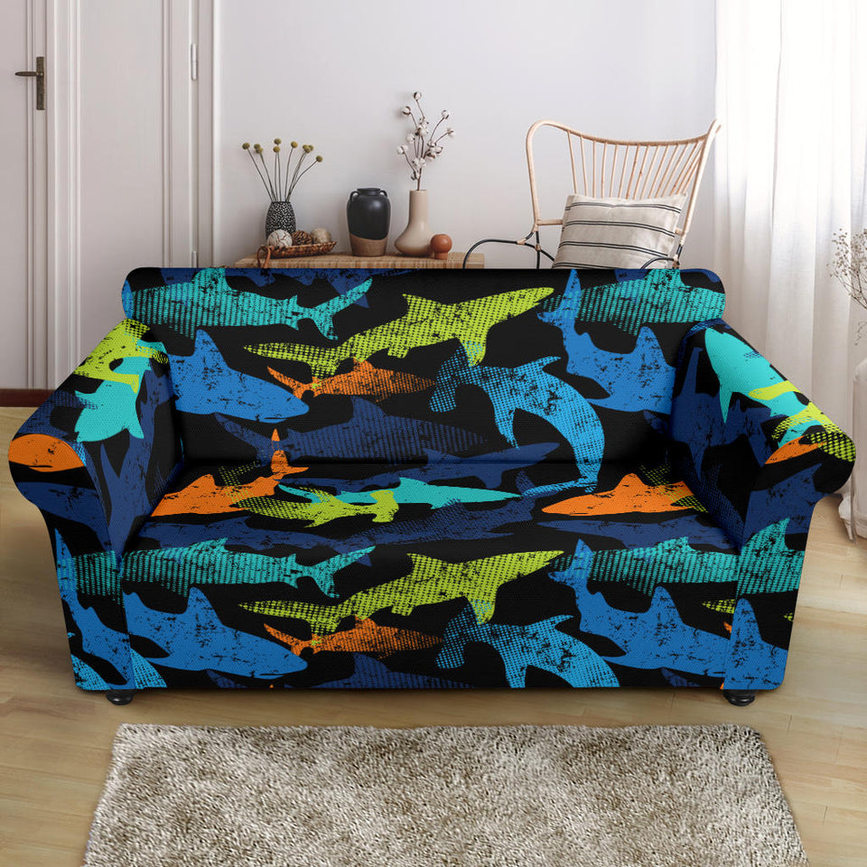 Colorful Shark Loveseat Couch Slipcover