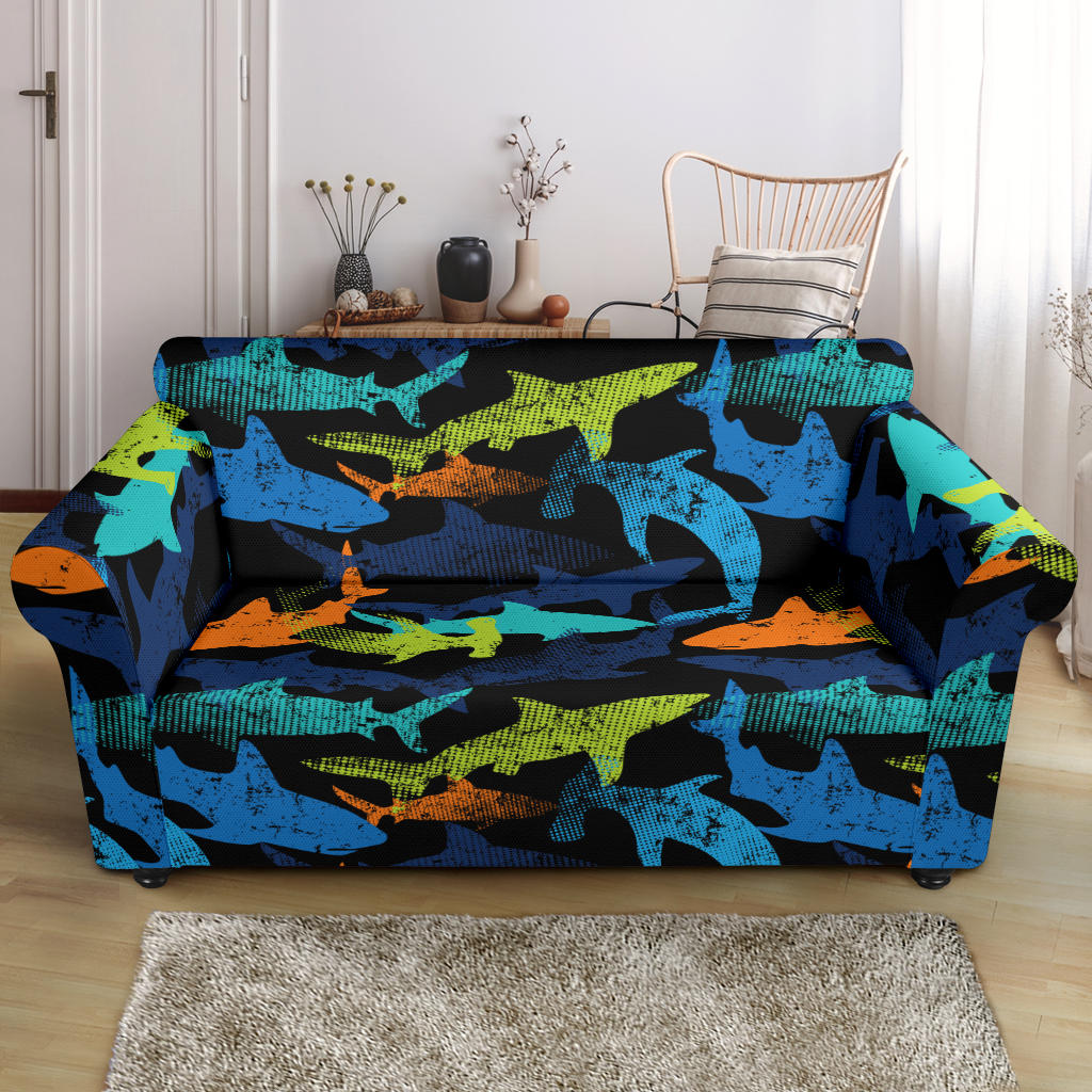 Colorful Shark Loveseat Couch Slipcover