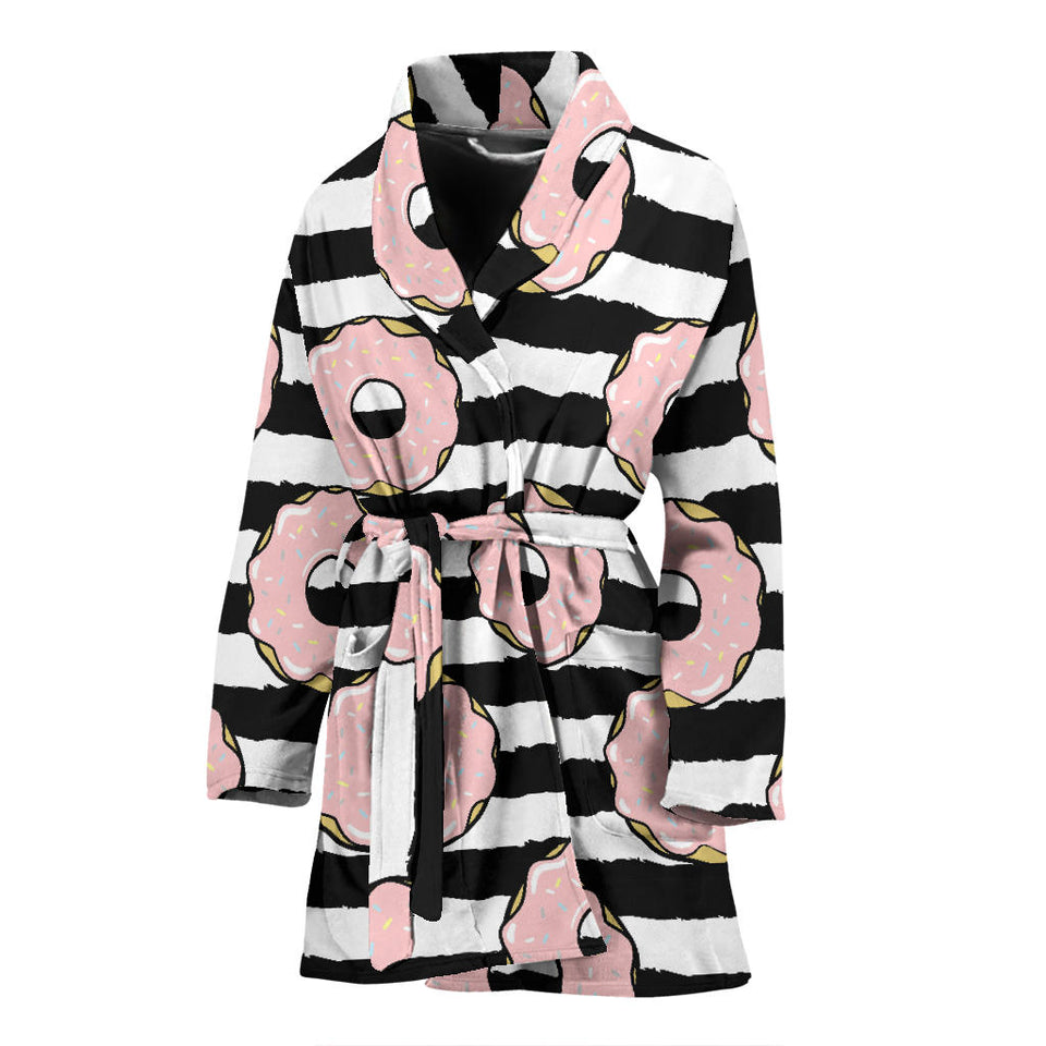 Donuts Pink Icing Striped Pattern Women'S Bathrobe