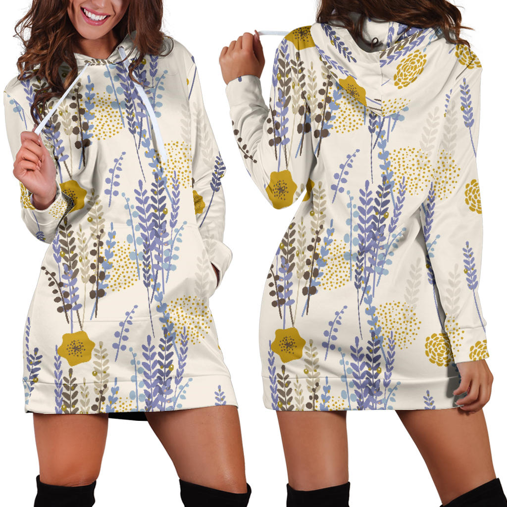Lavender Modern Pattern Blackground Women'S Hoodie Dress
