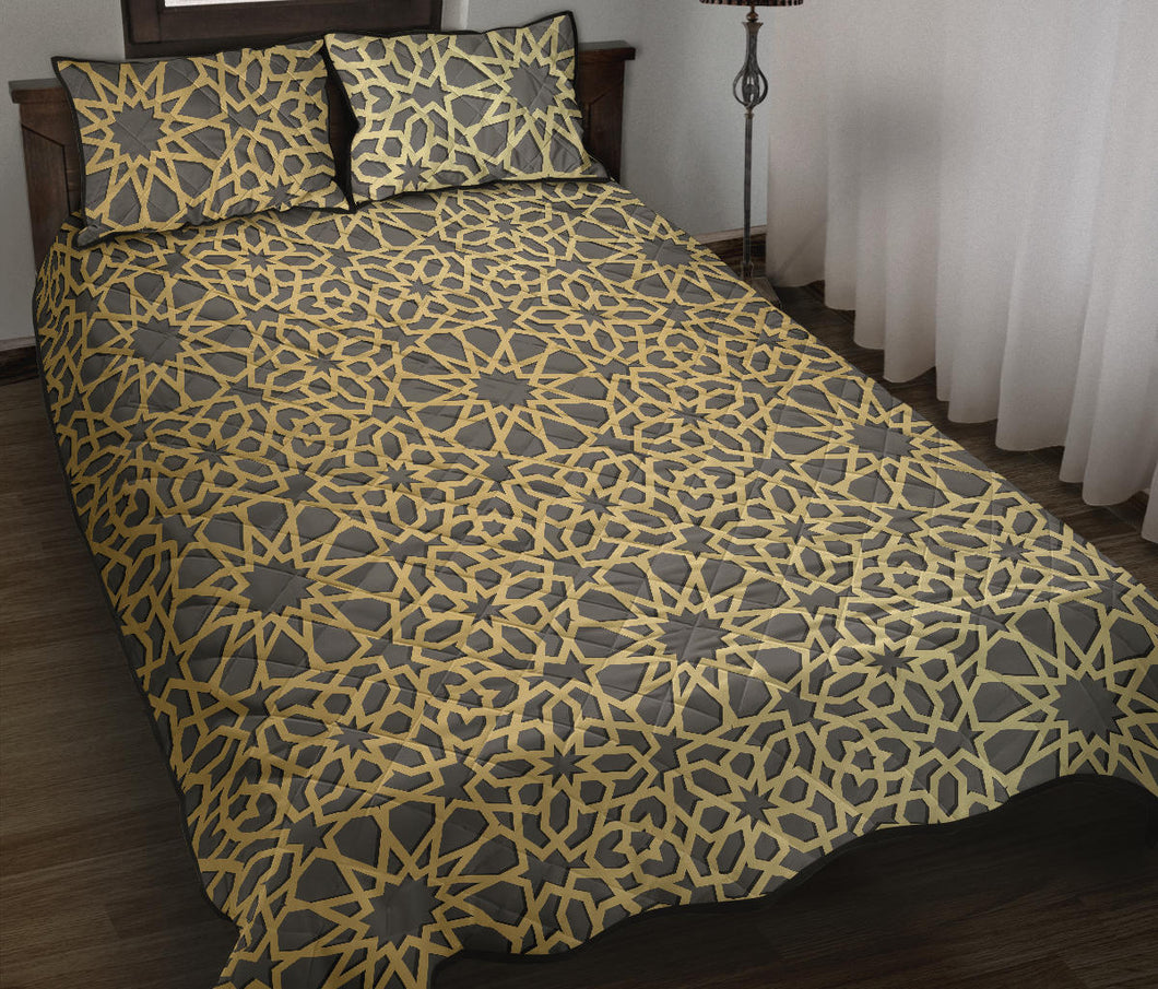 arabic star gold pattern Quilt Bed Set