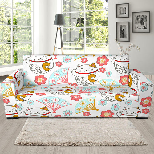 Maneki Neko Lucky Cat Fan Sakura Sofa Slipcover