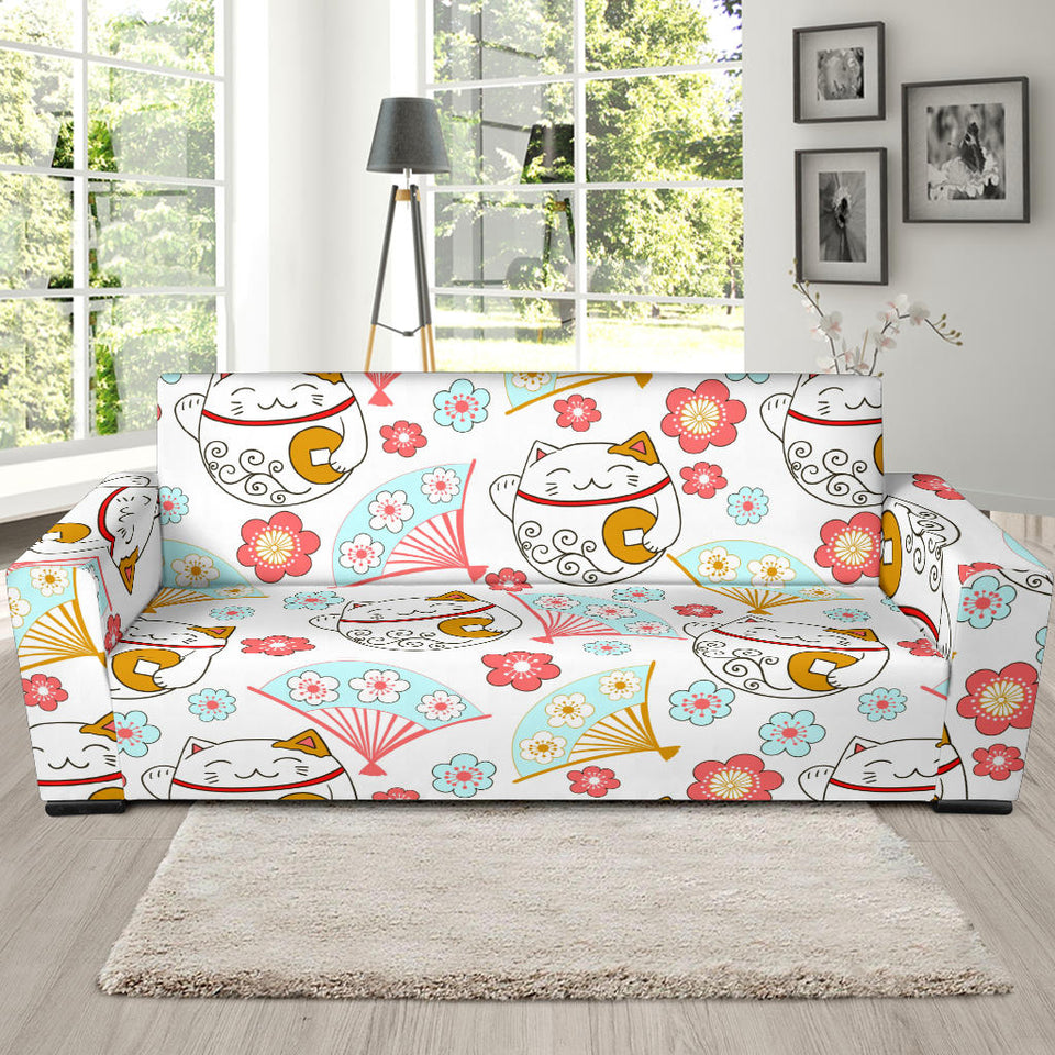 Maneki Neko Lucky Cat Fan Sakura Sofa Slipcover