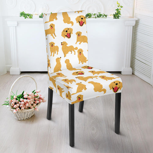 Golden Retriever Pattern Print Design 05 Dining Chair Slipcover