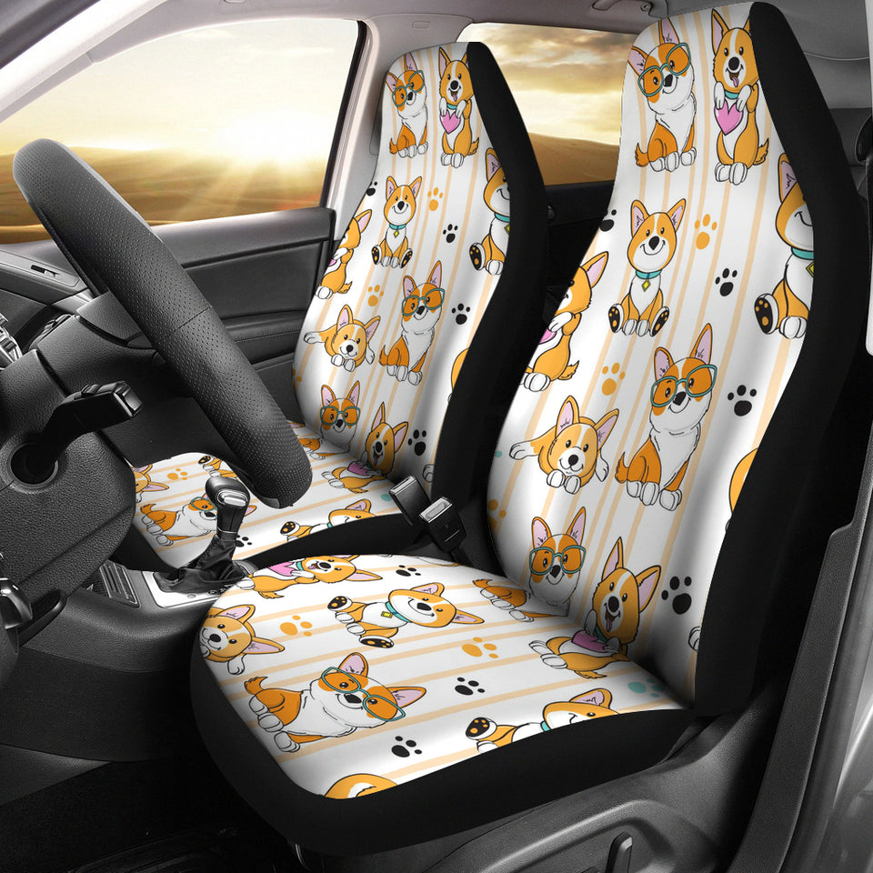 Cute Dog Corgi Striped Background Pattern Universal Fit Car Seat Covers