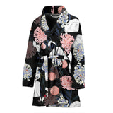 White Swan Blooming Flower Pattern Women'S Bathrobe