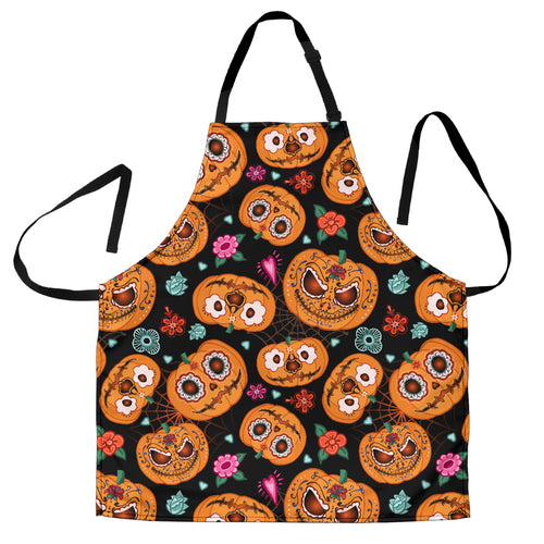 Pumpkin Flowers Spiderweb Halloween Theme Adjustable Apron
