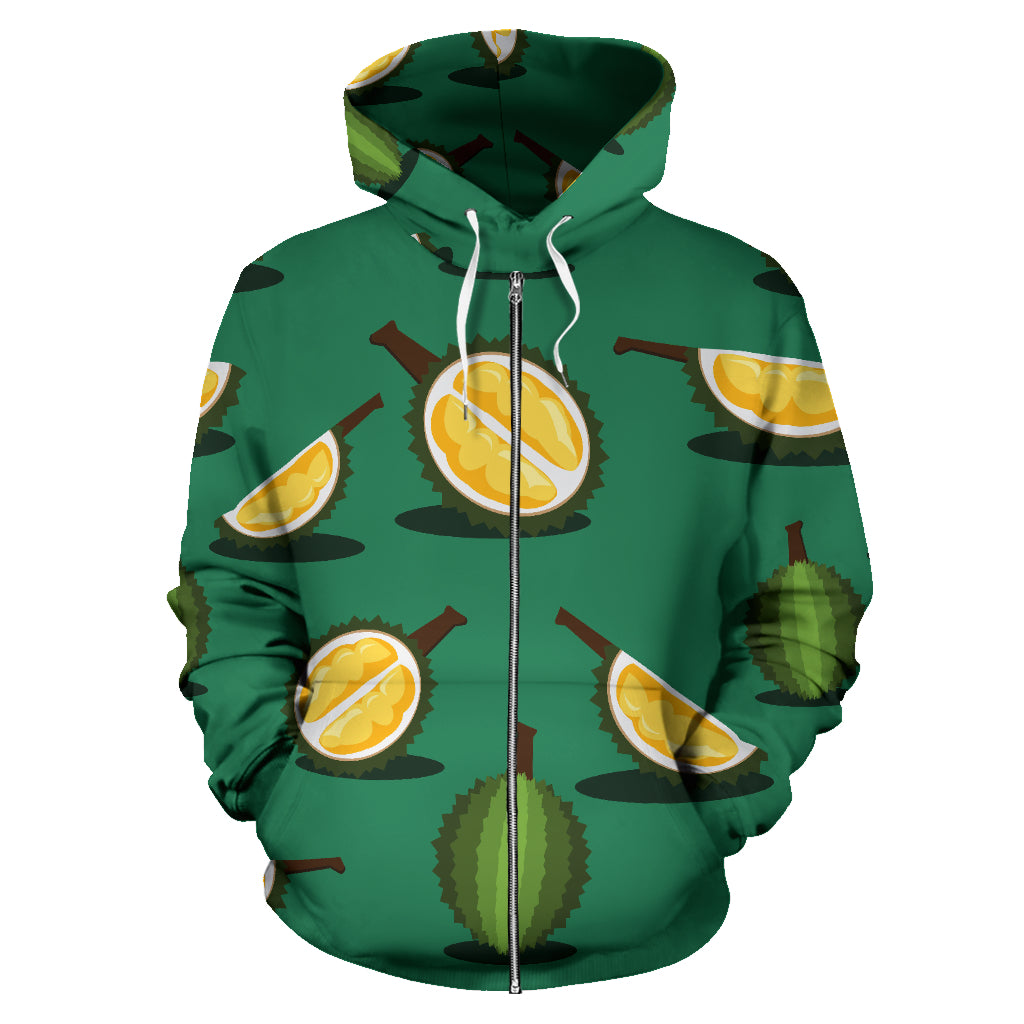 Durian Pattern Green Background Zip Up Hoodie