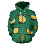 Durian Pattern Green Background Zip Up Hoodie