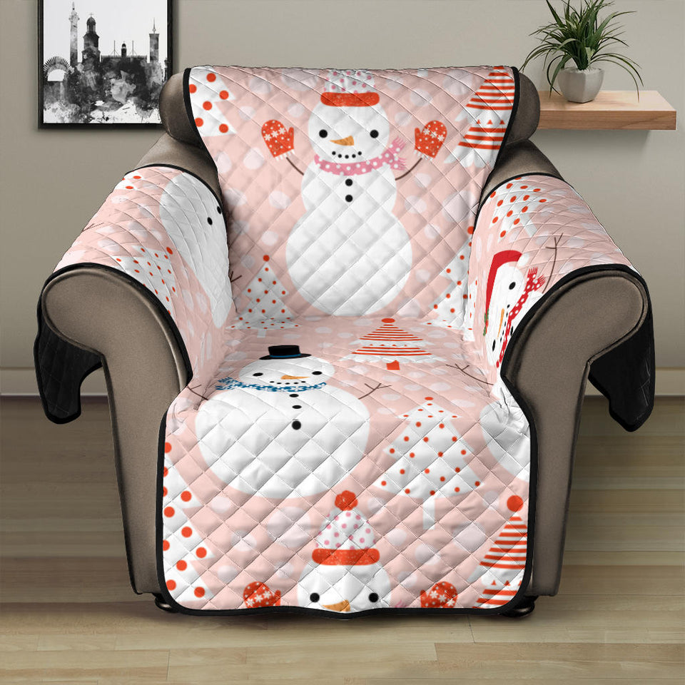 Cute snowman christmas tree snowpink background Recliner Cover Protector