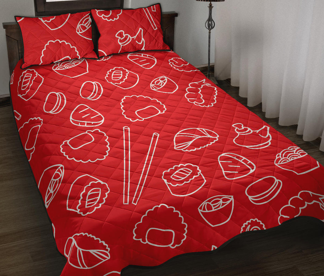 sushi pattern red background Quilt Bed Set