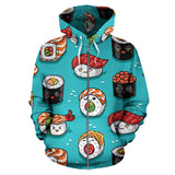 Cute Sushi Pattern Zip Up Hoodie