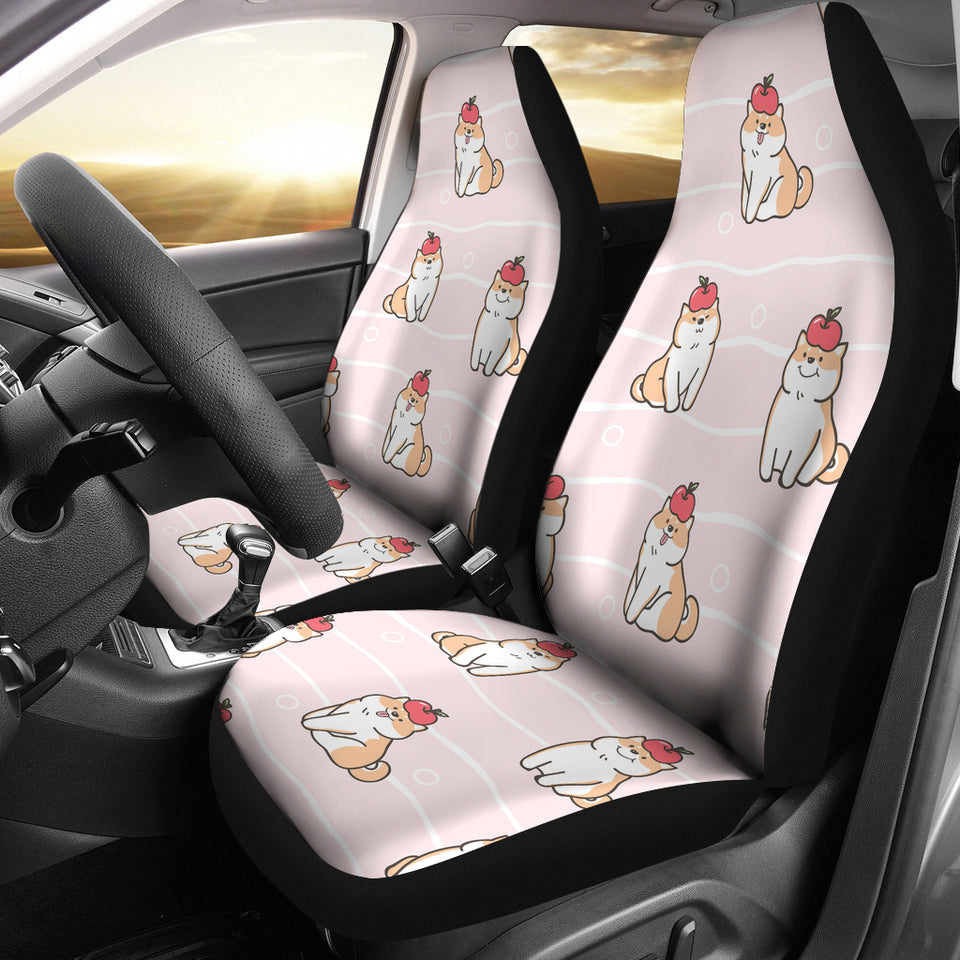 Cute Shiba Inu Dog Apple Pattern  Universal Fit Car Seat Covers