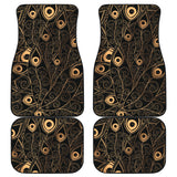 Gold Peacock Feather Pattern Front And Back Car Mats