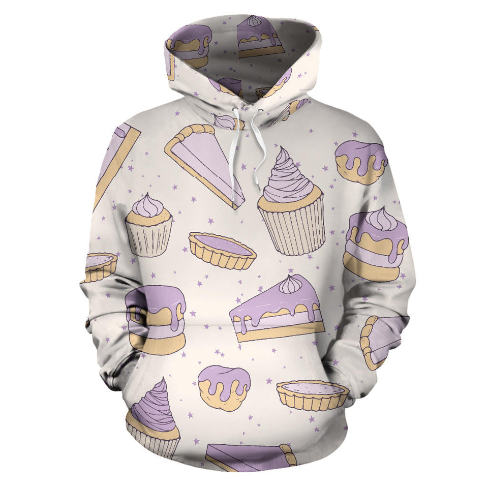 Cakes Pies Tarts Muffins And Eclairs Purple Blueberry Topping Pattern Men Women Pullover Hoodie