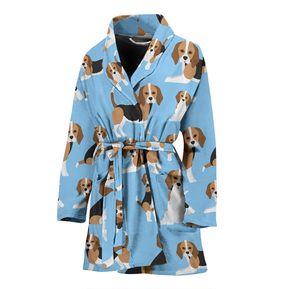 Beagle Dog Blue Background Pattern Women'S Bathrobe