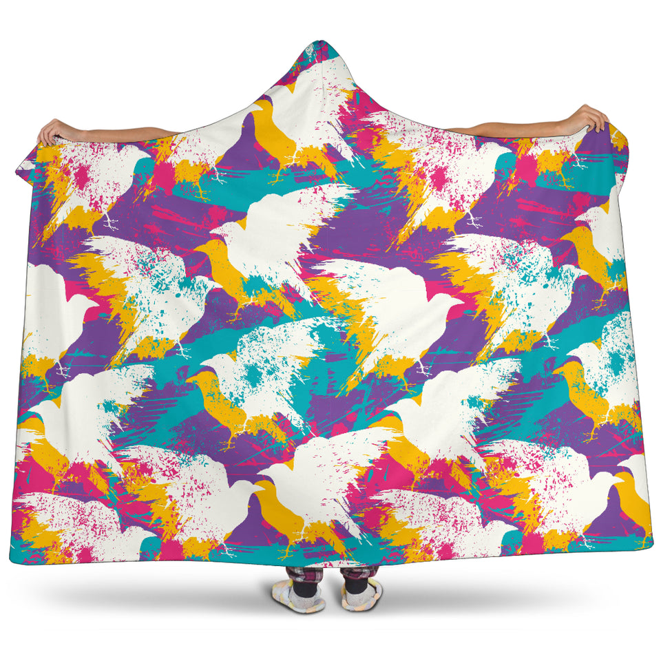 Colorful Crow Illustration Pattern Hooded Blanket