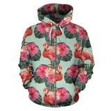 Beautiful Flamingo Tropical Palm Leaves Hibiscus Pateern Background Zip Up Hoodie