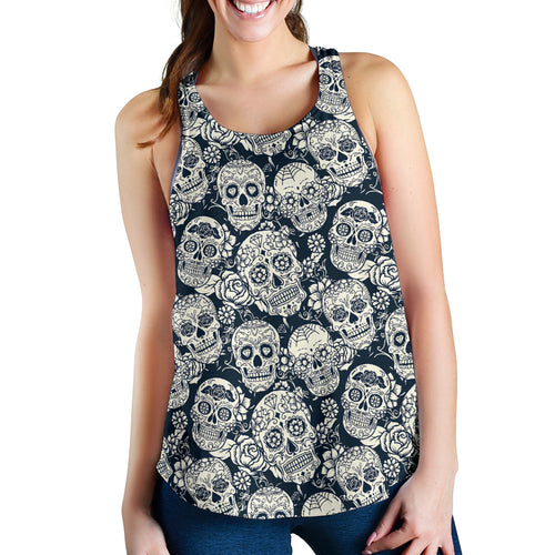Sugar skull black white pattern Women Racerback Tank Top