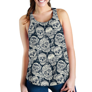Sugar skull black white pattern Women Racerback Tank Top