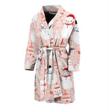 Cute Snowman Christmas Tree Snowpink Background Men'S Bathrobe