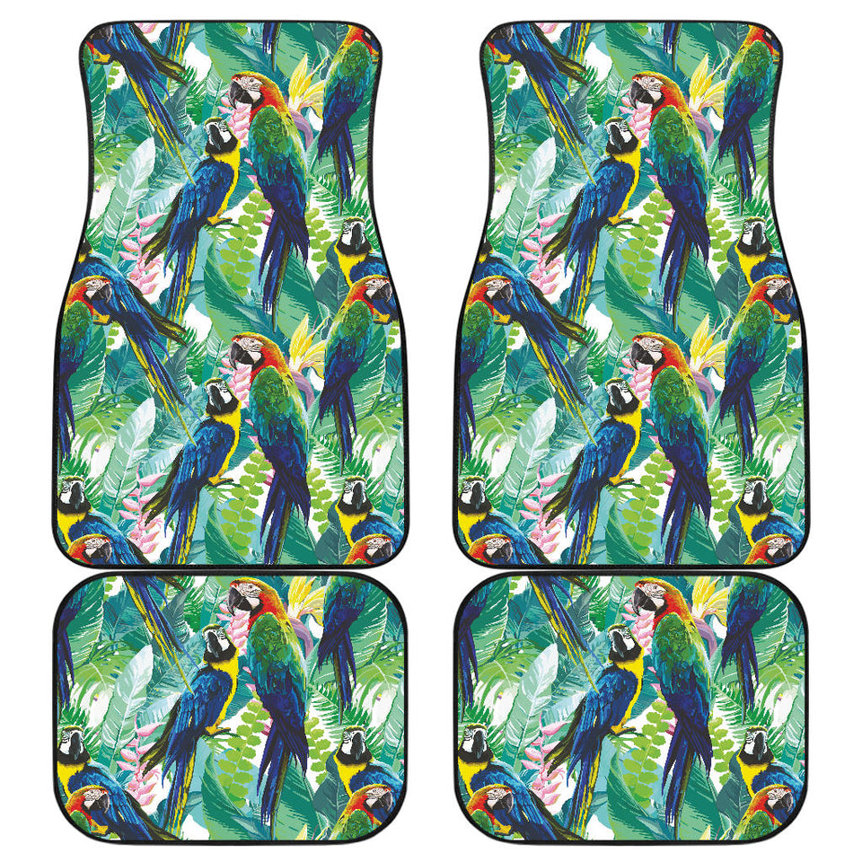 Colorful Parrot Exotic Flower Leaves Front And Back Car Mats